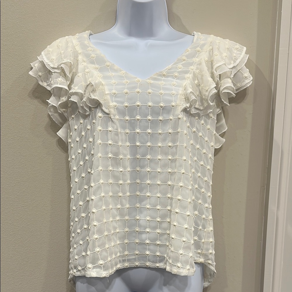 Elegant White Ruffle Sleeve Top- medium